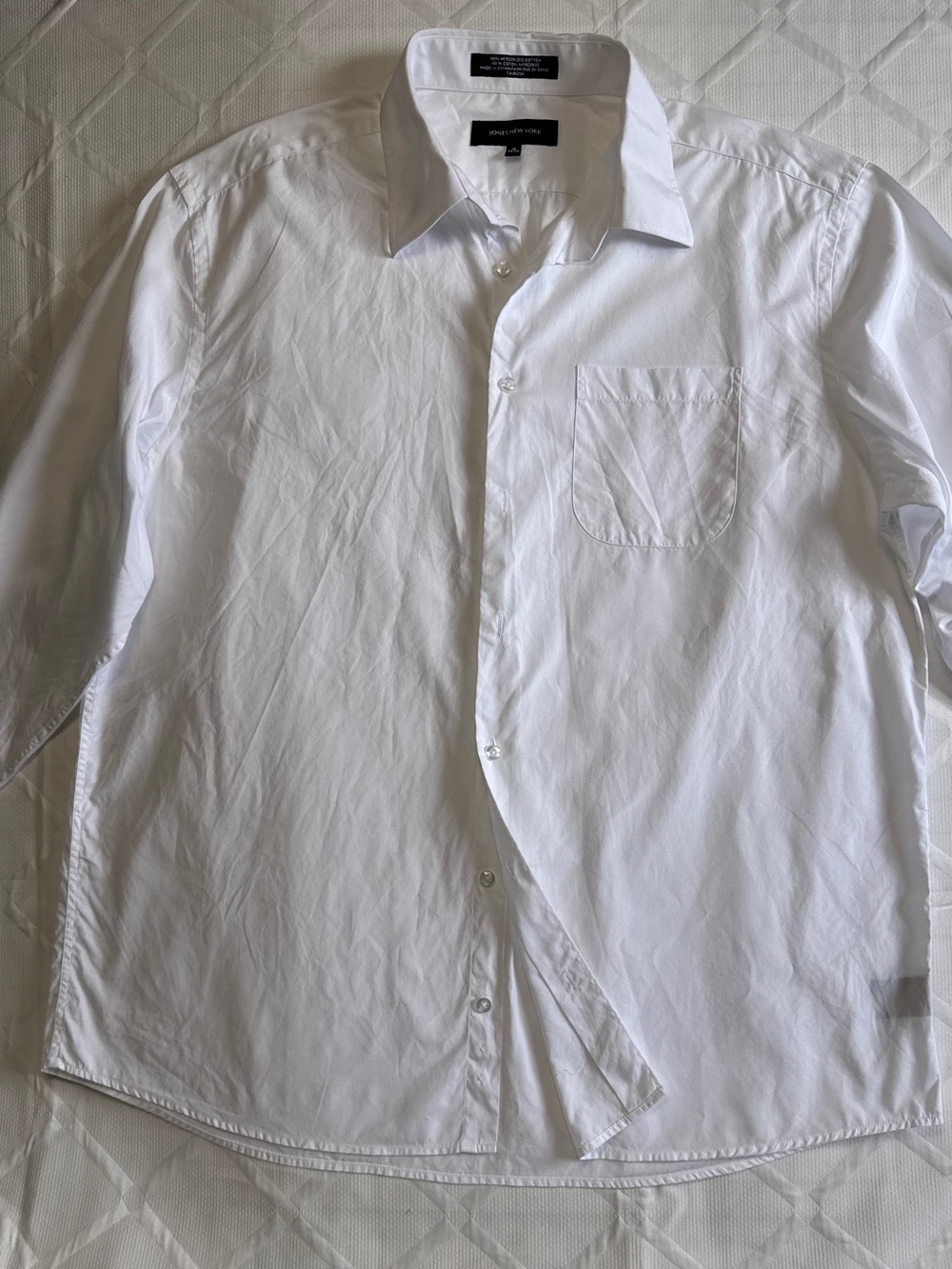 Jones New York White Dress Shirt Mens 18 34/35 Mercerized Cotton Long Sleeve